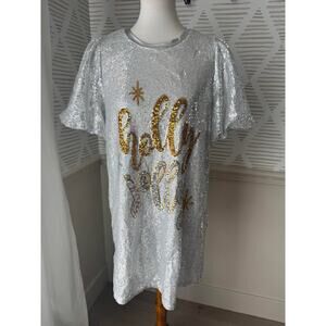 Peach Love Women’s Medium Holly Jolly Silver Sequin Christmas Party Dress